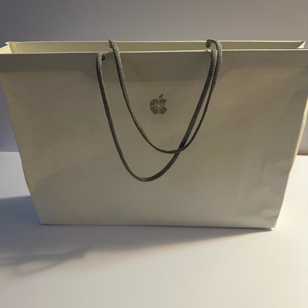 Genius Apple Store Large Paper Shopping Bag
White w/ Gray  Logo  & Handles L/XL